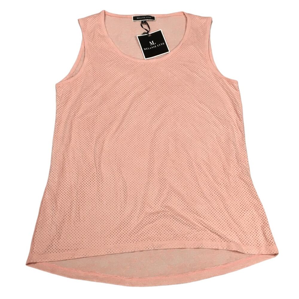 Melanie Lyne Tank‎ Top Sleeveless Coral Pink Perforated Round Neck NEW Women's M